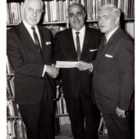 1 black and white photograph 5 x 7 presentation of check by Unico for Blood Bank of Bergenfield