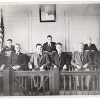 Black and white photograph (8x10) Mayor and Council, pictured Benjamin Dudley (Council) Pierce Deamer (borough attorney) William C. Puder (council) John Regan (council) 2 of 3.jpg