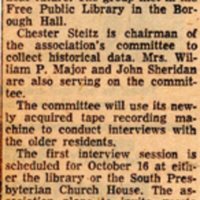 Newspaper Clipping The Record October 21 1960 Historical Group Plans Interviews.jpg