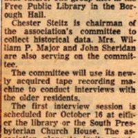 Newspaper Clipping The Record October 21 1960 Historical Group Plans Interviews.jpg