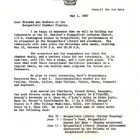 Letter from music director Norman H. Gordon to Friends and Members of the Bergenfield Chamber Players, May 1, 1980