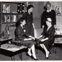 1 black and white photograph 8 x 10 Presentation of chairs and end tables by members of the Contemporary Womans Club April 9 1957.jpg