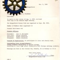 Memo from Rotary Club to Committee of the History of Bergenfield on date of organization enrollment meeting time and list of officers with rotary decal Dec 5 1960 1.jpg