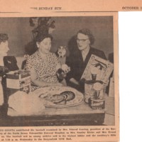 San Francisco Giants contribute baseball to Ladies Auxiliary auction The Sunday Sun photo and caption newspaper clipping Oct13 1957.jpg