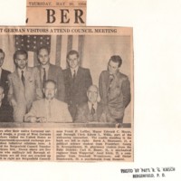 Newspaper Clipping Mayor Edward Meyer and West German students and workers who attended Council meeting as part of State Department sponsored exchange May 1954.jpg