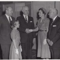 2 black and white photographs 8 x10 Mayor Hugh Gilson and Girl Scout representatives 2.jpg