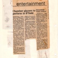 Chamber Players to Perform in Bfield newspaper clipping Twin Boro News April 24 1985.jpg