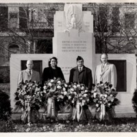 2 black and white photographs 8 x 10 dedication of World War I and II monument