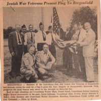 1 black and white photograph 8 x 10 Jewish War Vets Present Flag to Bergenfield newspaper clipping June 9 1955.jpg