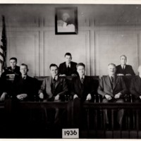 Black and white photograph (8x10) Mayor and Council, pictured Benjamin Dudley (Council) Pierce Deamer (borough attorney) William C. Puder (council) John Regan (council) 1 of 3.jpg