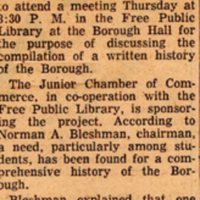 Newspaper Clipping Bergen Evening Record November 28 1959 Historical Data Of Bergenfield To Be Compiled.jpg