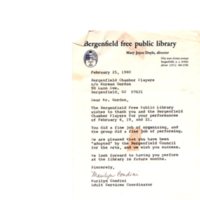 Thank you letter from Marilyn Condini adult services coordinator Bergenfield Public Library to the Bergenfield Chamber Players February 25 1980