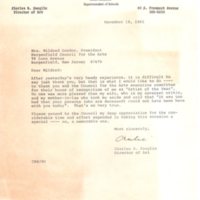 Correspondence, thank you letter, November 18, 1985, from Charles B. Szeglin to Mrs. Mildred Gordon, president, Bergenfield Council for the Arts