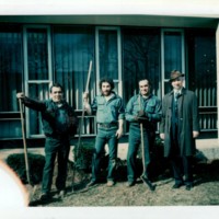 Polaroid of Sid Breyer and DPW staff outside the Bergenfield Library undated.jpg
