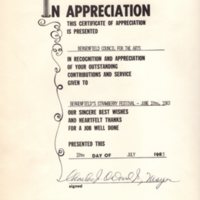 Certificate of Appreciation/Bergenfield Strawberry Festival, June 19, 1983