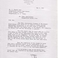 Correspondence between Clyde Christie and C Donald Mess regarding 50th anniversary of Bergenfield Rotary Club May 6 1975.jpg