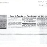 Schaefer Joan In a league of her own twin boro news August 6 2003 1.jpg