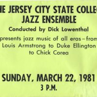 Jersey City State College Jazz Ensemble poster, sponsored by Bergenfield Council for the Arts, March 22, 1981