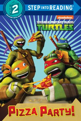 Cover for a beginning readers book. The four Ninja Turtles share pizza. Text reads, "2. Step Into Reading. Teenage Mutant Ninja Turtles. Pizza Party!"